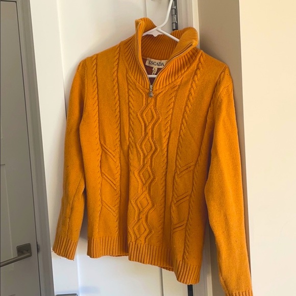 ESCADA | vintage grandpa sweater italian wool knit half zip cable yellow xs/s - Picture 1 of 4